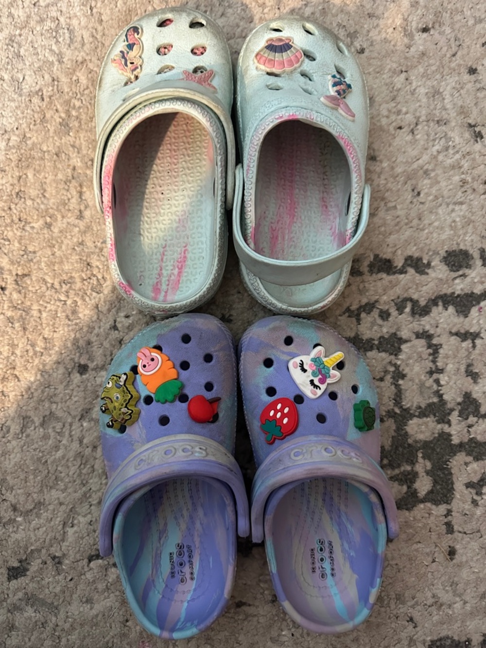 CROCS Kids Clog Lot in Pastel Purple & Light Mint with Charms